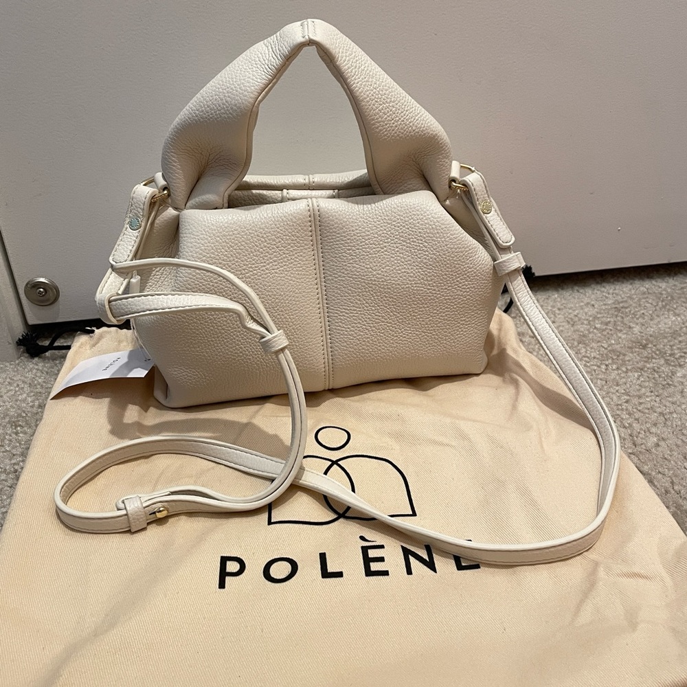 NEW Polene white bag shoulder purse handbag crossbody calfskin leather dustbag
